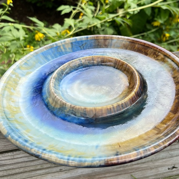 Kent Follette Pottery Crystalline Glaze Bread and Oil Dipping Plate 10.75” - Picture 4 of 16